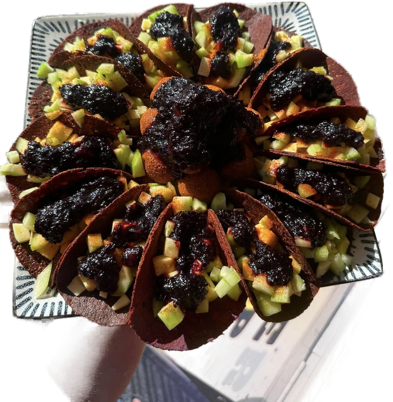 Fruit tacos with chamoy