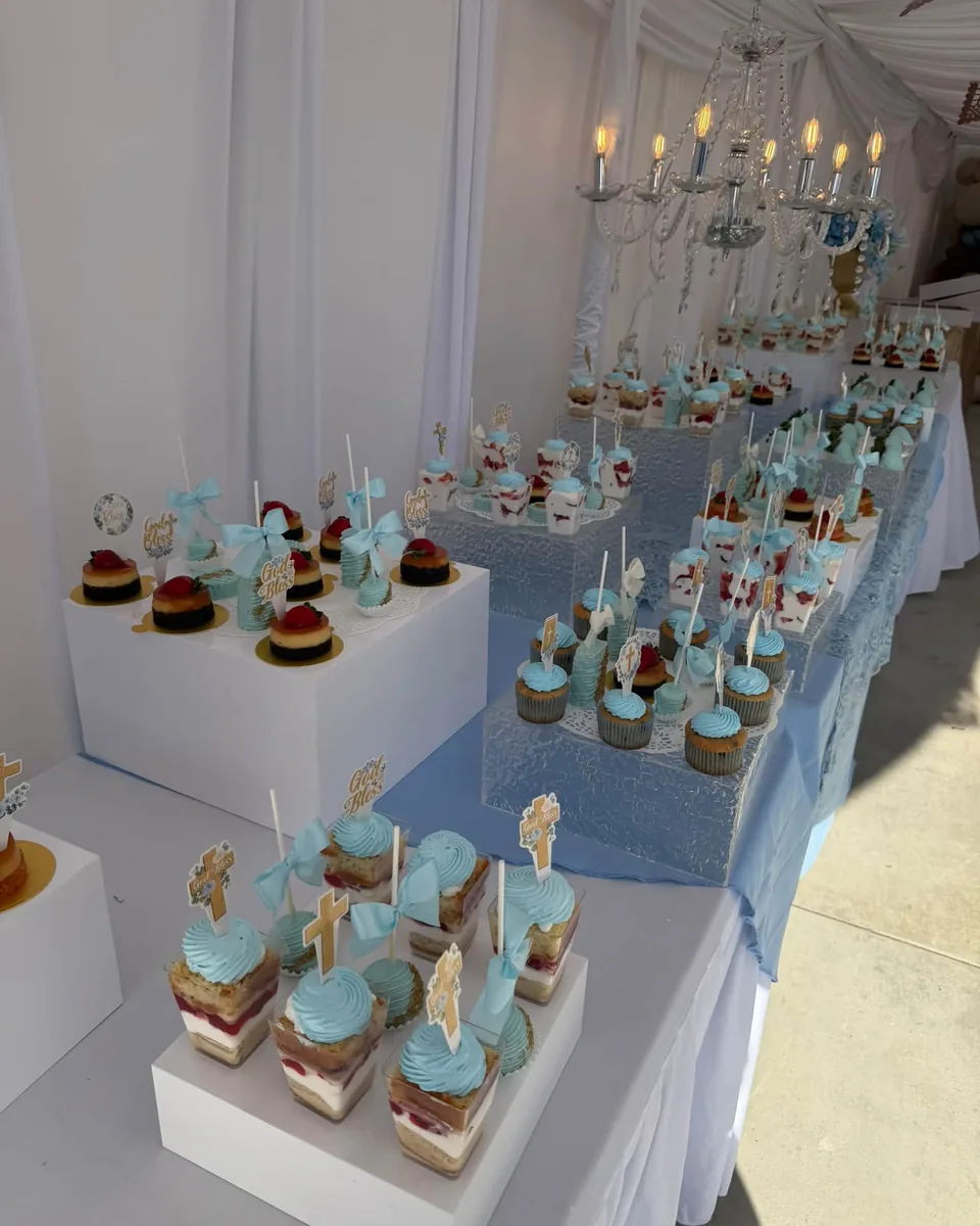 Powder Blue Bautizo: A full baptism table in blue and white