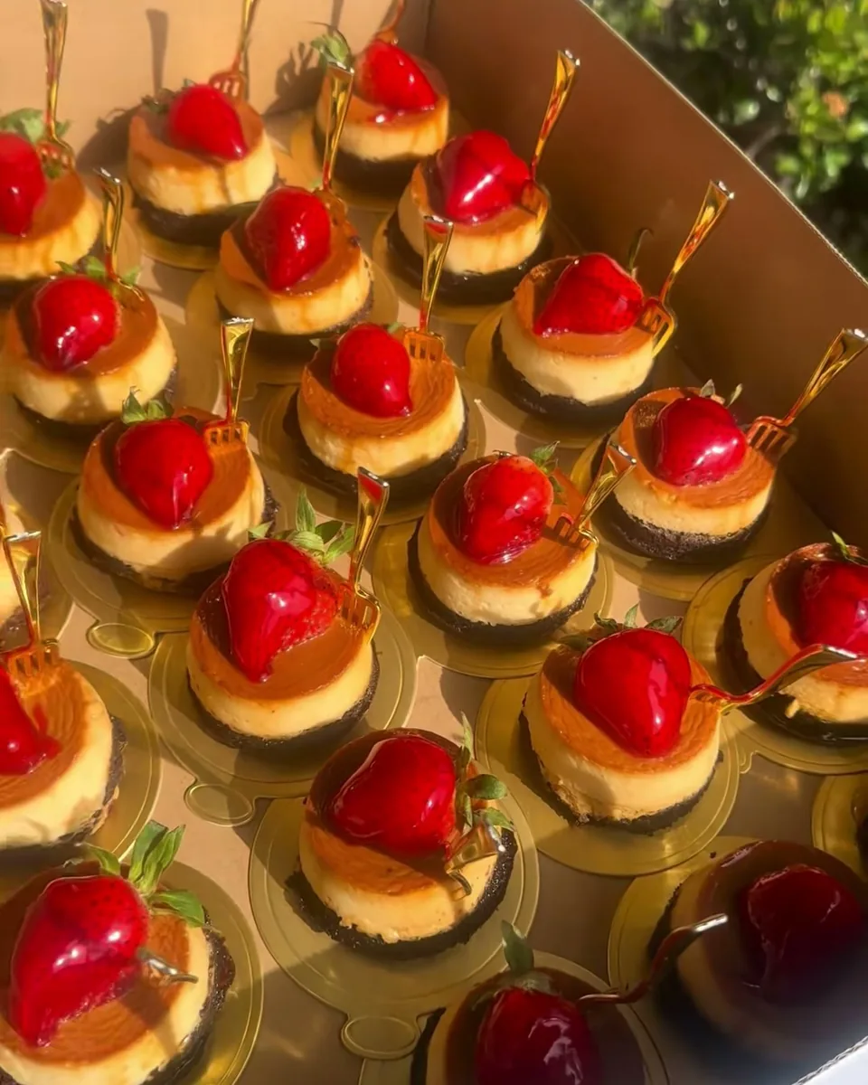 Mini Chocoflanes: Chocolate cake and flan in one bite, topped with a cherry