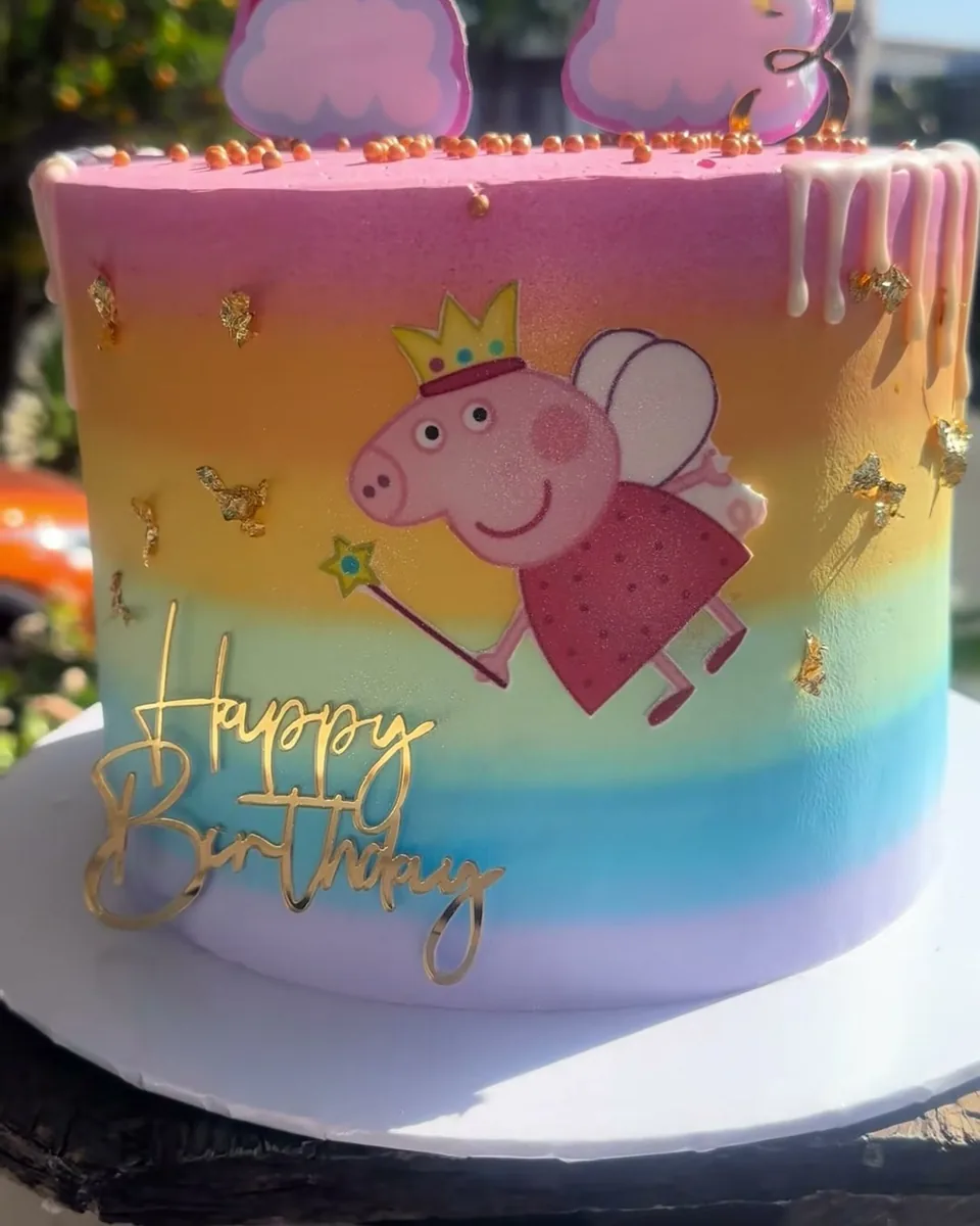 Rainbow Peppa Pig birthday cake